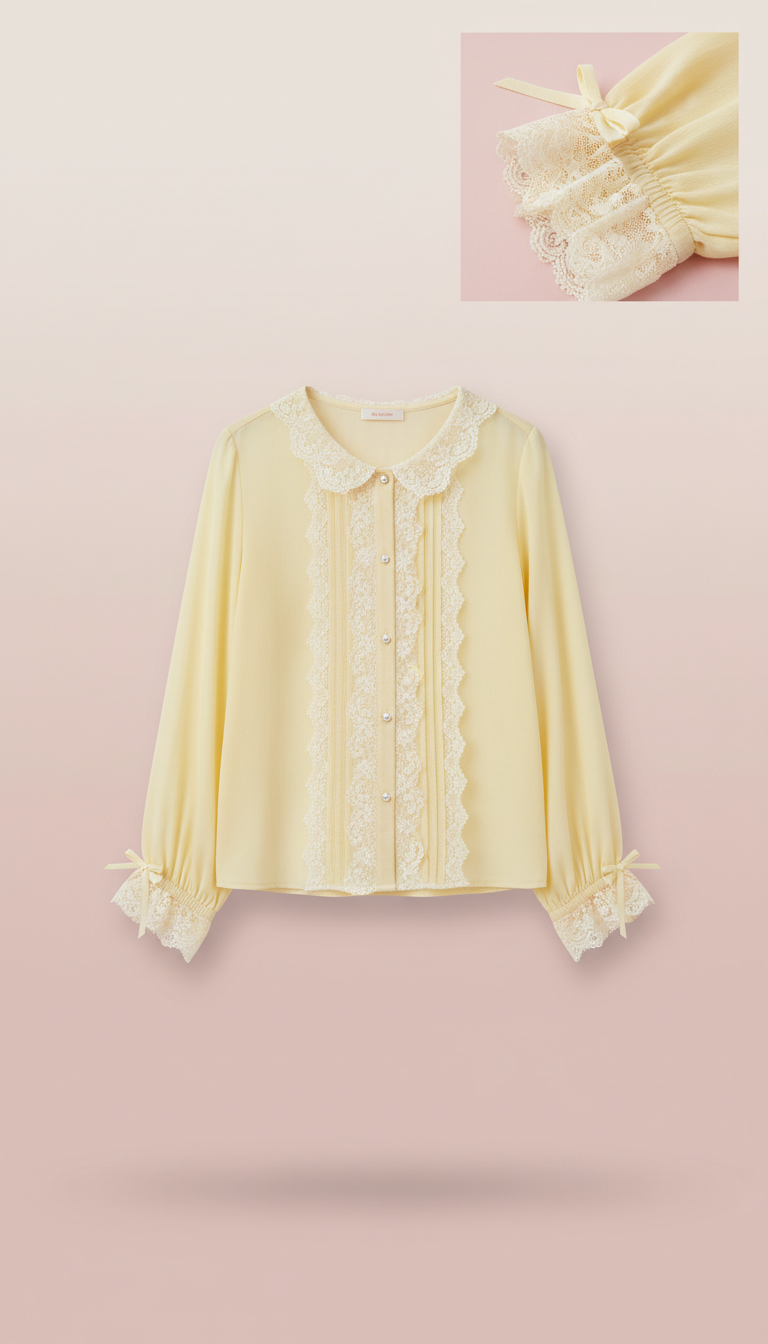 Lemon sorbet lace-trimmed blouse