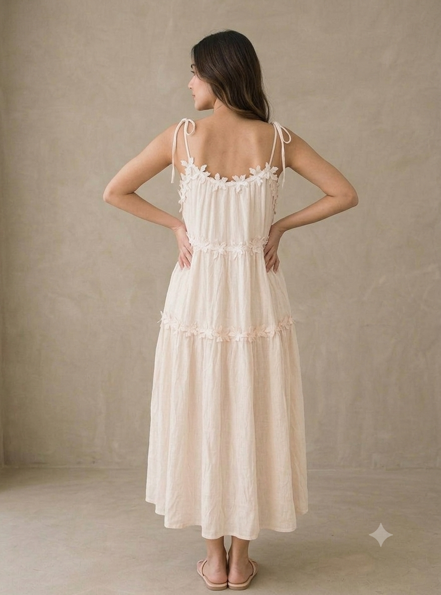 Floral Lace Applique Tiered Maxi Dress