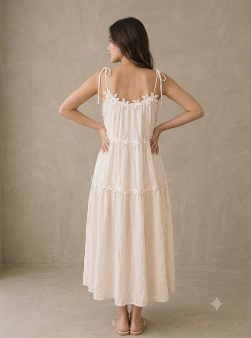 Floral Lace Applique Tiered Maxi Dress
