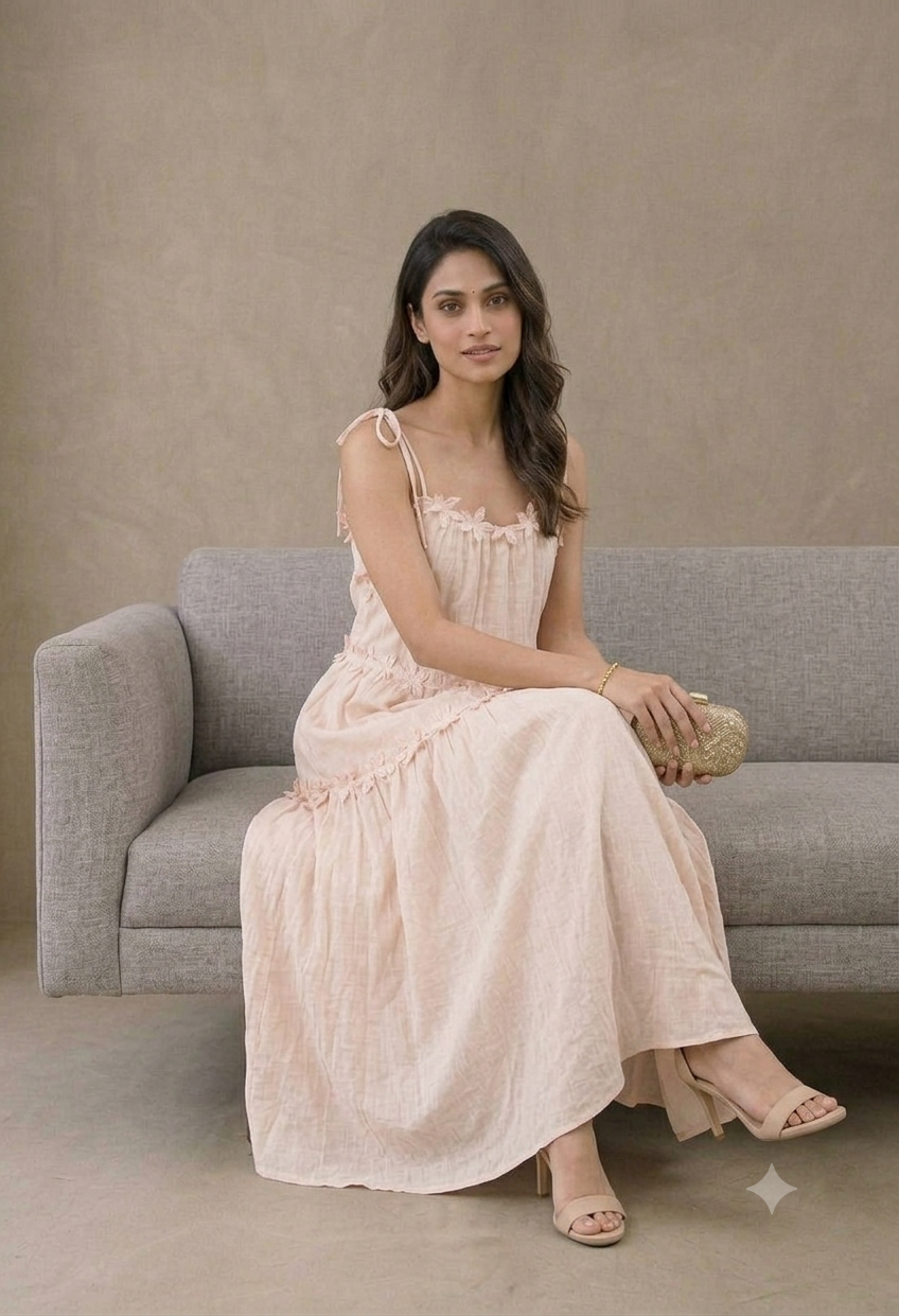 Floral Lace Applique Tiered Maxi Dress