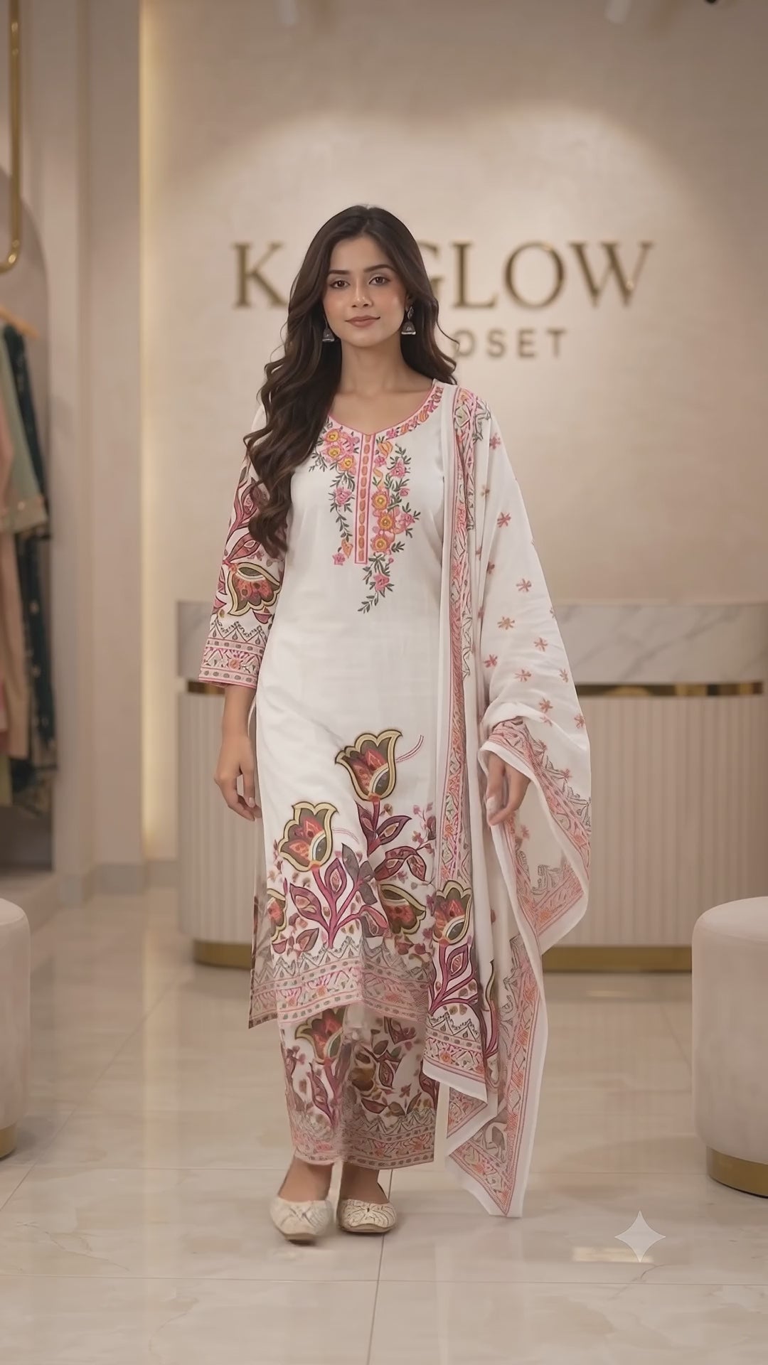 Women's Floral Printed Kurta Set with Matching Pants and Dupatta, 3-Piece Indian Ethnic Traditional Outfit