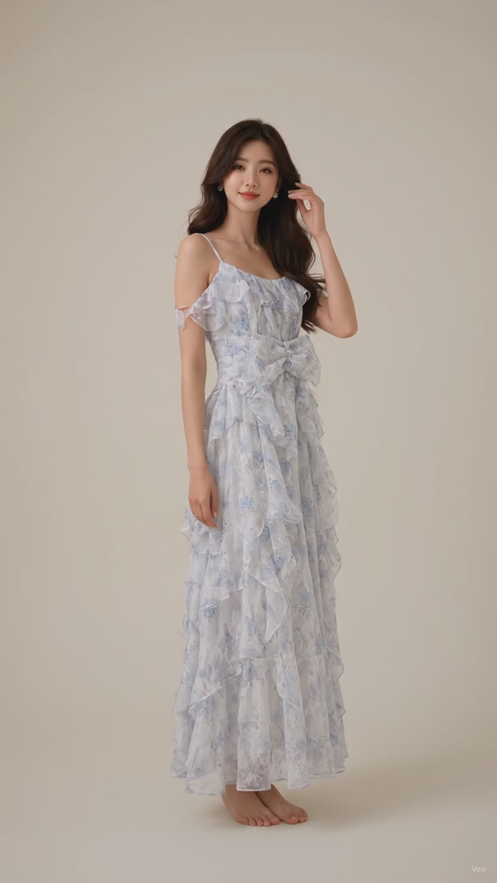 Women's White Tiered Ruffle Midi Dress | Puff Sleeve Square Neck Party & Casual Dress