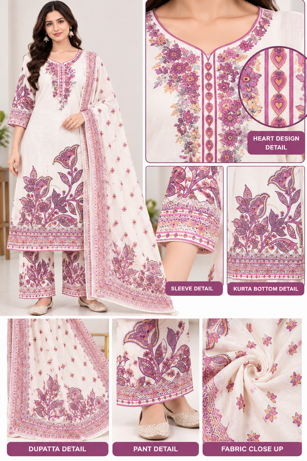 Women's Floral Printed Kurta Set with Pants and Dupatta