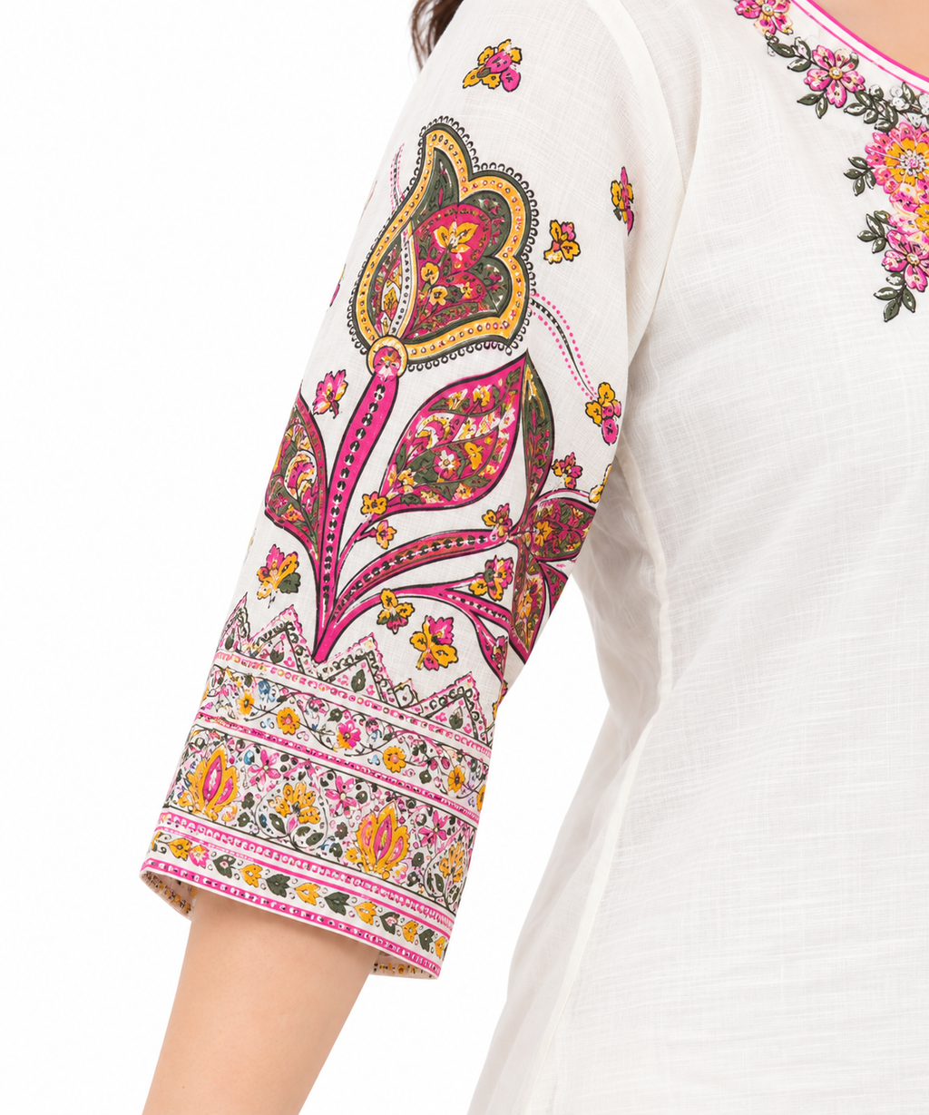 Women's Floral Printed Kurta Set with Matching Pants and Dupatta, 3-Piece Indian Ethnic Traditional Outfit