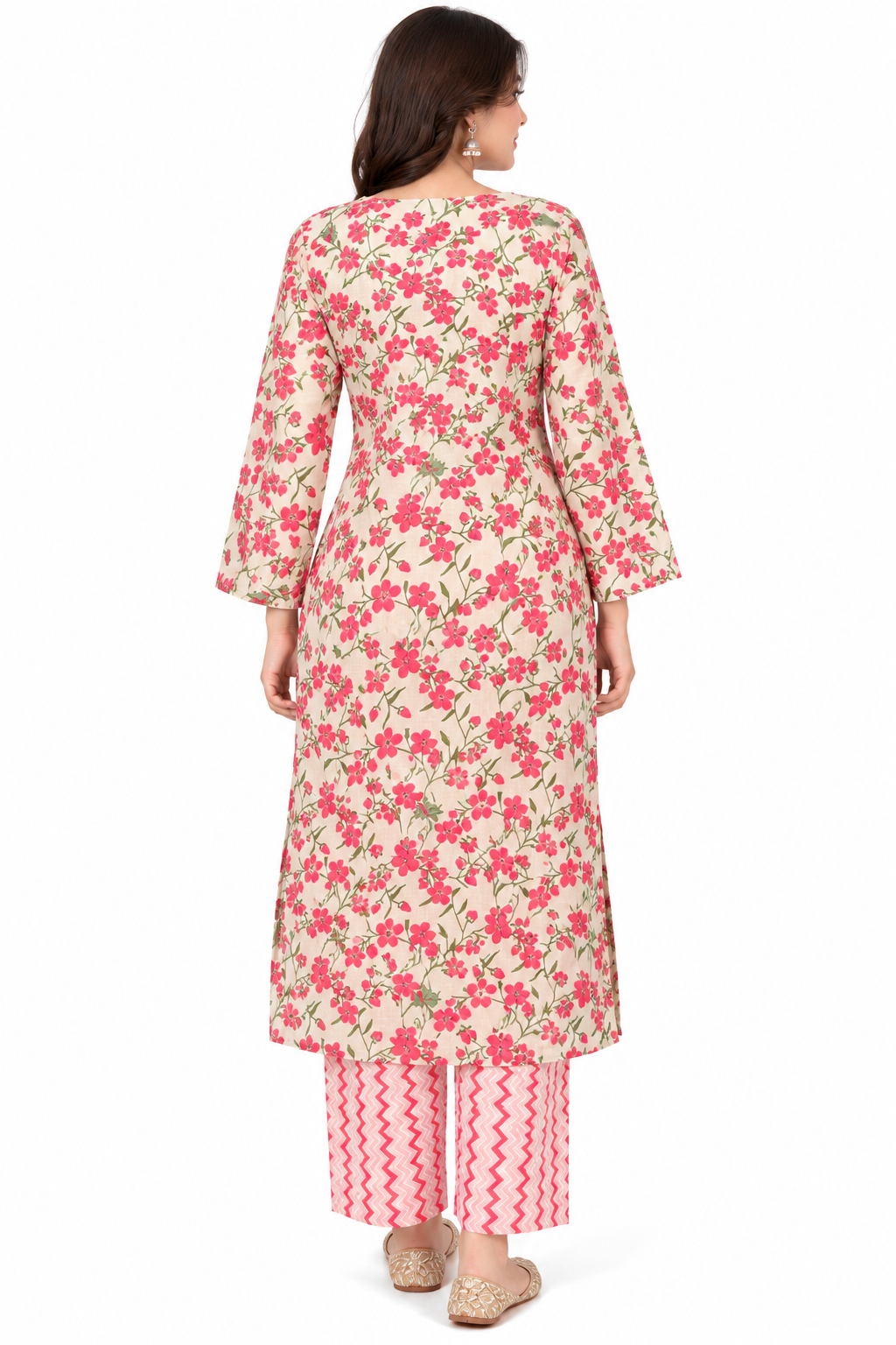 Elegant Floral Printed Kurti Set with Matching Pants and Dupatta
