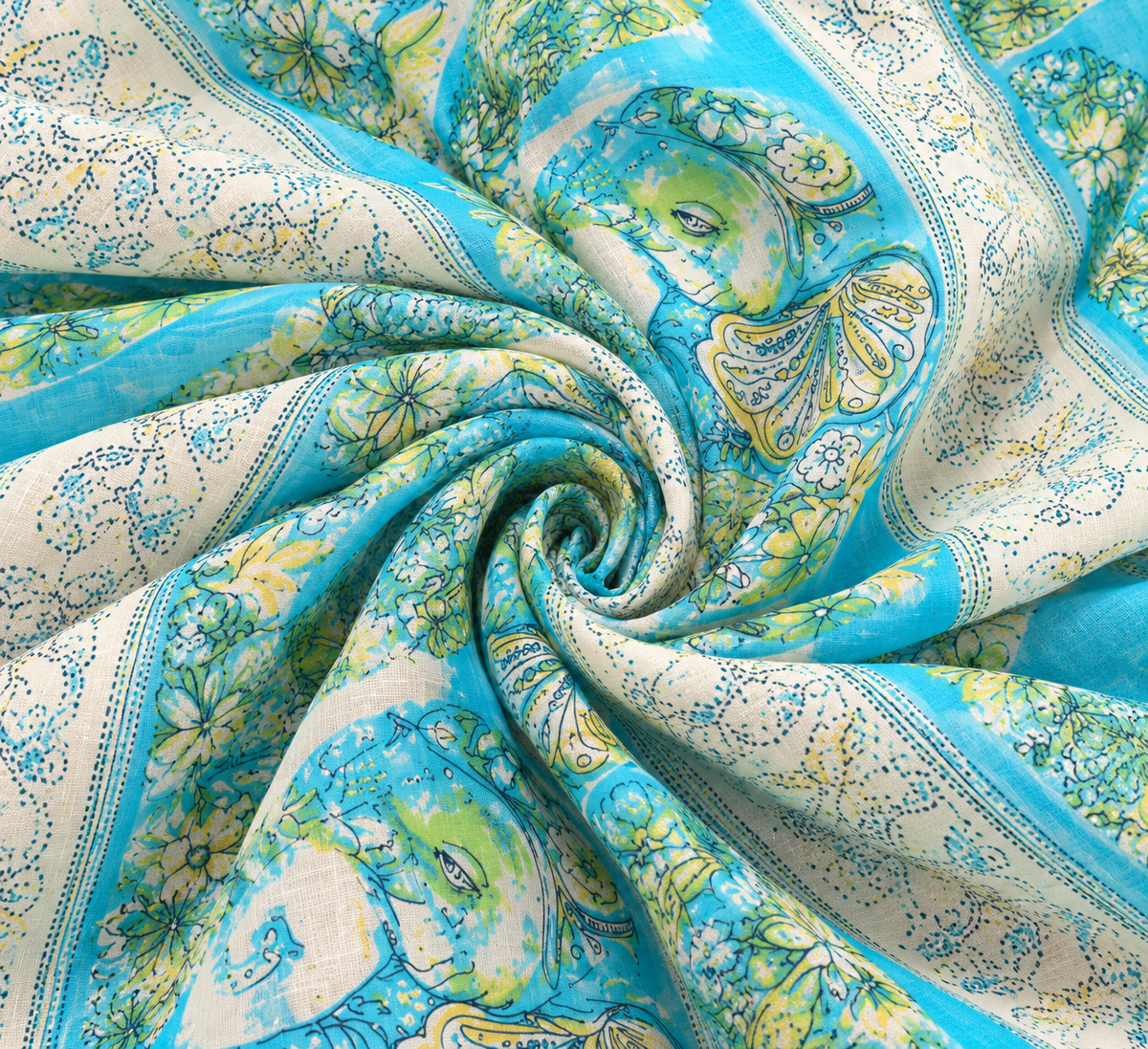 Turquoise Blue Ethnic Printed Kurta Pant Dupatta Set for Women