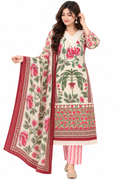 Elegant Floral Printed Kurti Set with Matching Pants and Dupatta