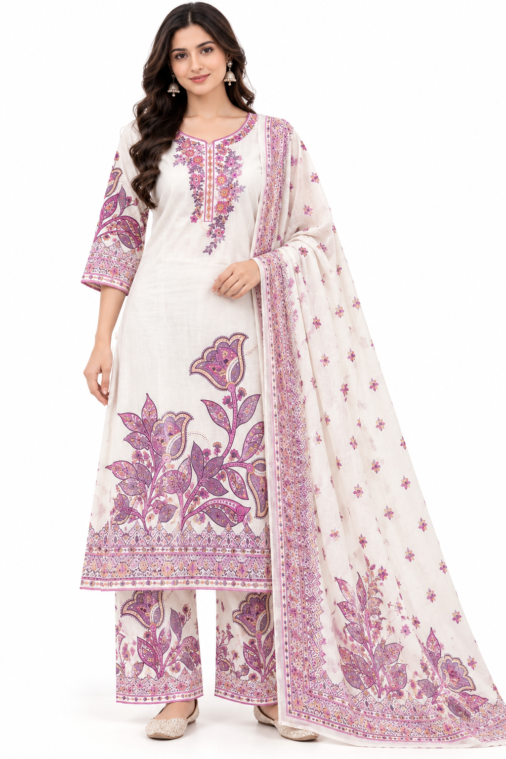 Women's Floral Printed Kurta Set with Pants and Dupatta